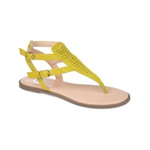 JOURNEE COLLECTION Womens Green Yellow Fishtail Weave Harmony Thong Sandals 9